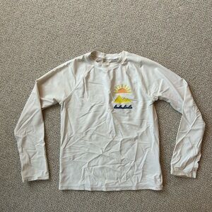 White Long Sleeve Shirt with Sun and Waves Design